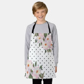 Waterverf roze witte rozen zwarte witte pooldots schort (Gedragen)