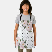 Waterverf roze witte rozen zwarte witte pooldots schort (Insitu)