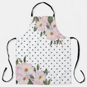 Waterverf roze witte rozen zwarte witte pooldots schort (Voorkant)