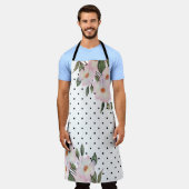 Waterverf roze witte rozen zwarte witte pooldots schort (Gedragen)