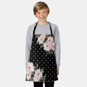 Waterverf roze witte rozen zwarte witte pooldots schort (Gedragen)