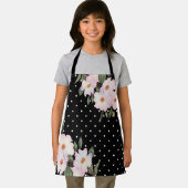 Waterverf roze witte rozen zwarte witte pooldots schort (Insitu)