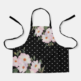 Waterverf roze witte rozen zwarte witte pooldots schort