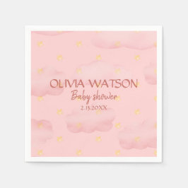 Waterverf Roze wolken en sterren Meisje Baby showe Servet