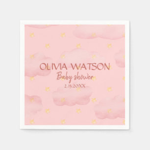 Waterverf Roze wolken en sterren Meisje Baby showe Servet