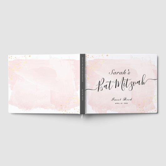 Waterverf Roze x Gold Bat Mitzvah Gastenboek (Volledig)