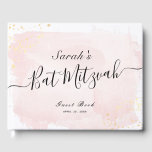 Waterverf Roze x Gold Bat Mitzvah Gastenboek<br><div class="desc">Dit chique en elegante bat mitswa gastenboek heeft een witte achtergrond met blush roze penseelstreken in waterverf en faux gold splatters. Personaliseer het voor uw behoeften. Meer bijpassende producten vind je in mijn winkel.</div>