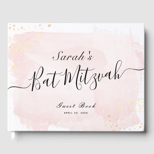 Waterverf Roze x Gold Bat Mitzvah Gastenboek (Voorkant)