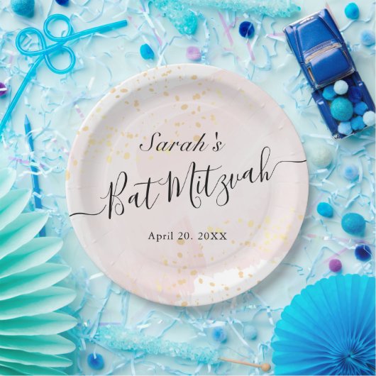 Waterverf Roze x Gold Bat Mitzvah Papieren Bordje (Feest)