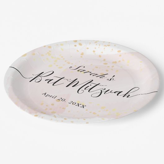 Waterverf Roze x Gold Bat Mitzvah Papieren Bordje (Gekanteld)