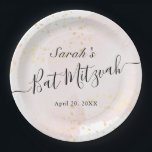 Waterverf Roze x Gold Bat Mitzvah Papieren Bordje<br><div class="desc">Dit chique en elegante bat mitswa papieren bord heeft een witte achtergrond met blush roze penseelstreken in waterverf en faux gold splatters. Personaliseer het voor uw behoeften. Meer bijpassende producten vind je in mijn winkel.</div>