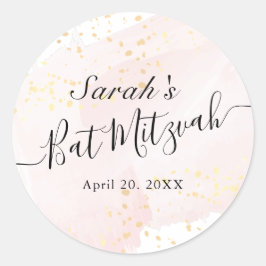 Waterverf Roze x Gold Bat Mitzvah Ronde Sticker