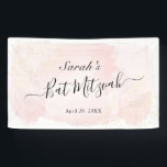 Waterverf Roze x Gold Bat Mitzvah Spandoek<br><div class="desc">Deze chique en elegante banner heeft een witte achtergrond met blozend roze penseelstreken in waterverf en faux gold splatters. Personaliseer het voor uw behoeften. Meer bijpassende producten vind je in mijn winkel.</div>