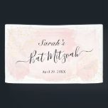 Waterverf Roze x Gold Bat Mitzvah Spandoek<br><div class="desc">Deze chique en elegante banner heeft een witte achtergrond met blozend roze penseelstreken in waterverf en faux gold splatters. Personaliseer het voor uw behoeften. Meer bijpassende producten vind je in mijn winkel.</div>