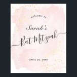Waterverf Roze x Gold Bat Mitzvah Welkomstteken Poster<br><div class="desc">Dit poster met een welkomstvleermuis en een elegante vleermuis met mitzvah is voorzien van een witte achtergrond met een wazige roze penseelstreken in de waterverf en smeltkroes met gouden splatters. Pas het aan uw behoeften aan. Je kunt meer overeenkomende producten vinden in mijn winkel.</div>