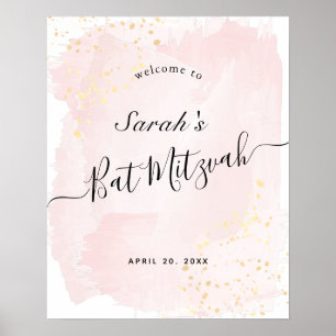 Waterverf Roze x Gold Bat Mitzvah Welkomstteken Poster