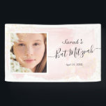 Waterverf Roze x Gold Photo Bat Mitzvah Banner<br><div class="desc">Deze kleurrijke en elegante fotobanner is voorzien van een witte achtergrond met de wazige roze penseelstreken in waterverf en faux gouden splatters. Pas het aan uw behoeften aan. Je kunt meer overeenkomende producten vinden in mijn winkel.</div>
