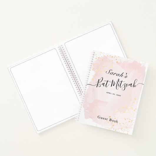 Waterverf Roze x Gouden Bat Mitswa Gastboek Notitieboek (Binnen)