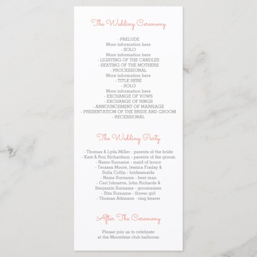 Waterverf Roze - Zee Blue Beach bruiloft programma Programmakaart (Achterkant)