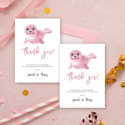 Waterverf roze zeehond - dank je bedankkaart