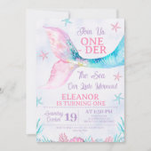 Waterverf Roze Zeemeermin Oneder het Zee Verjaarda Kaart (Voorkant)