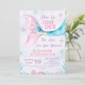 Waterverf Roze Zeemeermin Oneder het Zee Verjaarda Kaart (Staand voorkant)