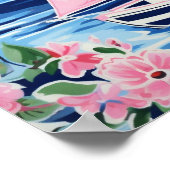 Waterverf Roze Zeilboot Kust Blauw Plein Poster (Hoek)