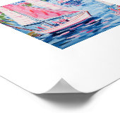 Waterverf Roze Zeilboten Tropisch Kustplein Poster (Hoek)