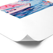 Waterverf Roze Zeilboten Tropische Kust Poster (Hoek)