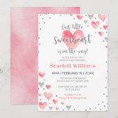 Waterverf Roze Zilver Liefje Baby shower Kaart (Voorkant / Achterkant)
