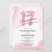 Waterverf roze zoet zeventien 17e verjaardag kaart (Voorkant)