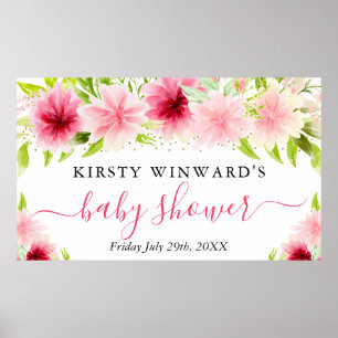 Waterverf Roze Zomerbloemen Baby Shower Welkom Poster
