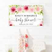 Waterverf Roze Zomerbloemen Baby shower Welkom Spandoek (Insitu)