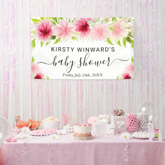 Waterverf Roze Zomerbloemen Baby shower Welkom Spandoek (Feest)