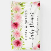 Waterverf Roze Zomerbloemen Baby shower Welkom Spandoek (Verticaal)