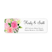 Waterverf roze zomerbloemen bruiloft etiket (Voorkant)