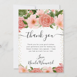 Waterverf Roze Zomerrozen Bloemen Sweet 16 Bedankkaart