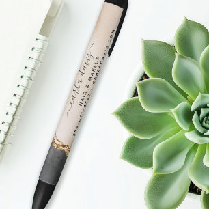 Waterverf Roze Zwart Goud Marmer Script Salon Zwarte Inkt Pen