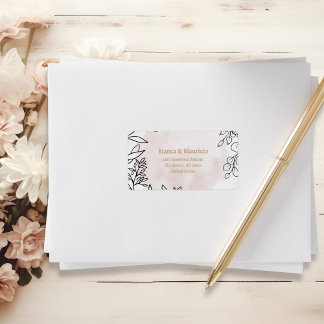 Waterverf Roze & Zwarte Bloem Elegant Adres Etiket