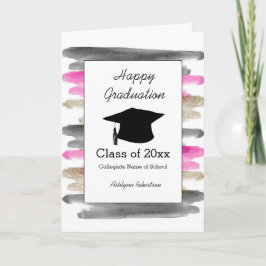 Waterverf Roze zwarte gouden Afstuderen Kaart