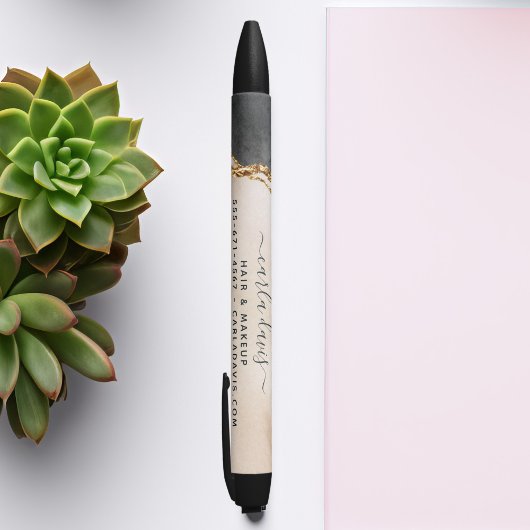 Waterverf Roze zwarte gouden marmer-Script Salon Zwarte Inkt Pen