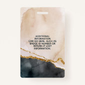 Waterverf Roze zwarte goudkleurige zalm-ID Badge (Achterkant)