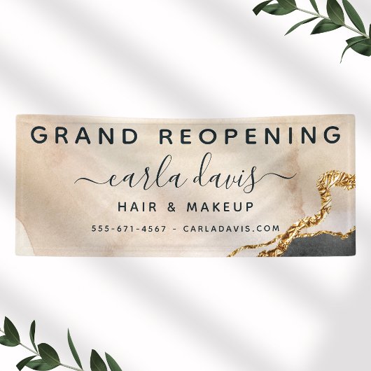 Waterverf Roze zwarte goudzout Heropening Spandoek