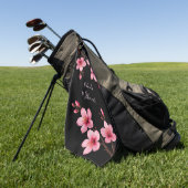 Waterverf Roze Zwarte Kersenbloesem Monogram Golfhanddoek (Groen)