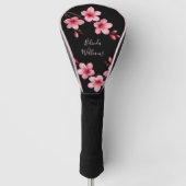 Waterverf Roze Zwarte Kersenbloesem Monogram Golfheadcover (Voorkant)