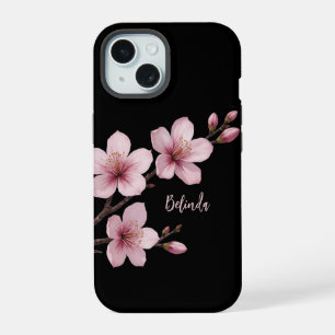 Waterverf Roze Zwarte Kersenbloesem Monogram iPhone 15 Case
