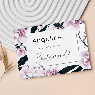 Waterverf roze zwarte orchidee bloemen Bruidsmeisj Kaart
