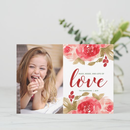 Waterverf Rozen Aangepaste foto Valentijnsdag Kaart (Staand voorkant)