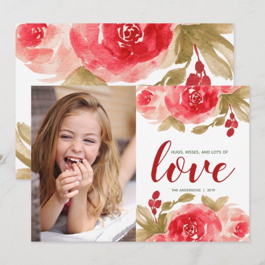 Waterverf Rozen Aangepaste foto Valentijnsdag Kaart (Voorkant / Achterkant)