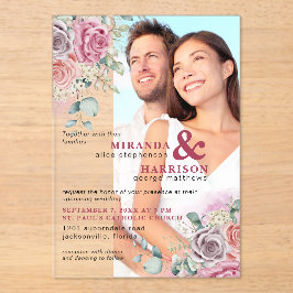 Waterverf Rozen Acryl Foto bruiloft uitnodiging